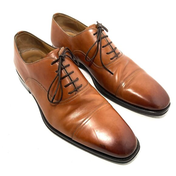 Magnanni Mens Leather Cap Toe Lace Up Oxfords Size 15 Cognac Brown